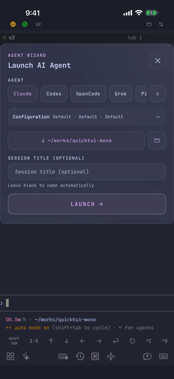 Agent Wizard choosing an agent to launch