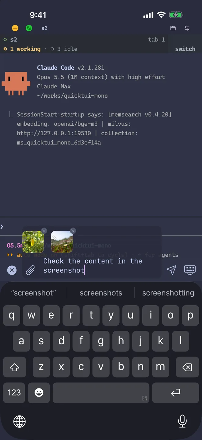 Input Bar with image attachments above the keyboard