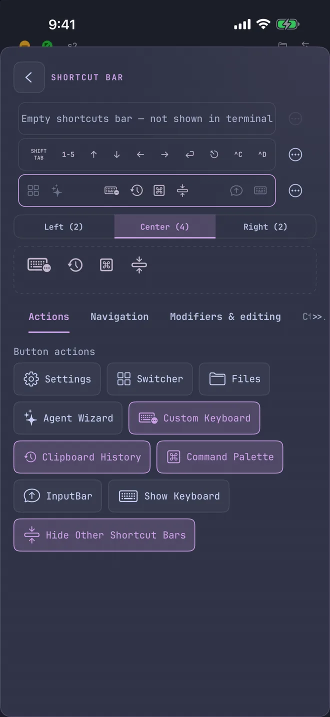 Shortcuts Bar editor